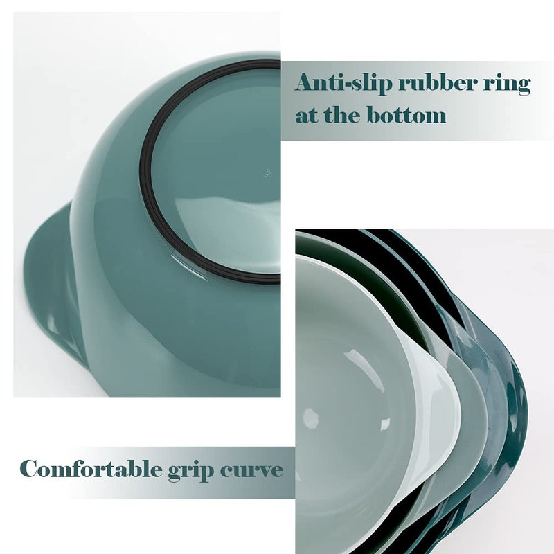 BoxedHome مجموعة أوعية خلط بلاستيكية من BoxedHome Green Ombre Nesting مع فوهة للصب في الميكروويف وغسالة الأطباق، آمنة للاستخدام في غسالة الأطباق وخالية من مادة BPA، مجموعة من 4 مقاسات 1.7 و2.5 و3.5 و4.5qt رائعة لتحضير الخبز والطهي - Image 5